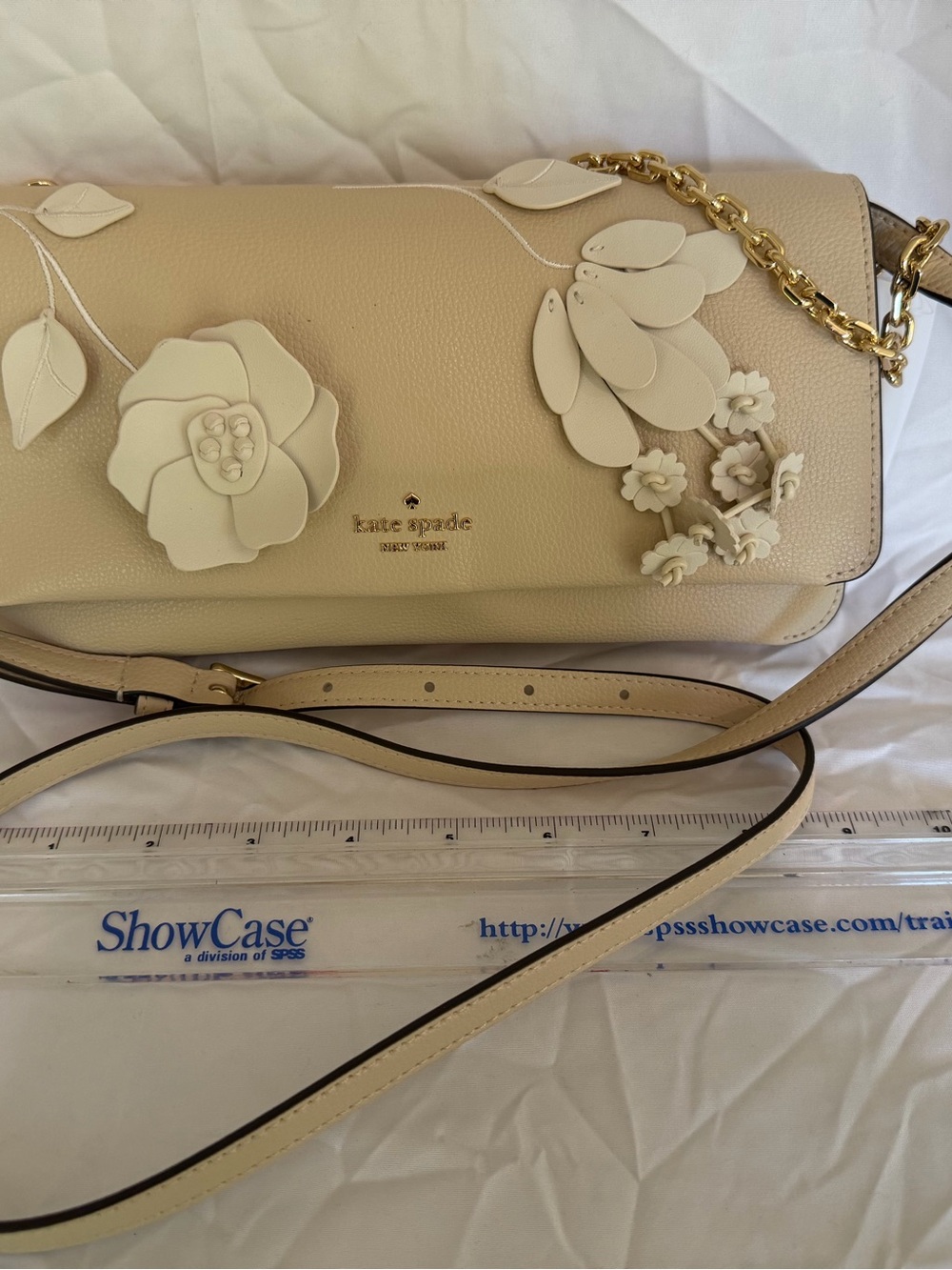 kate spade Cream Floral Appliqué Leather Crossbody with Gold Chain - NEW